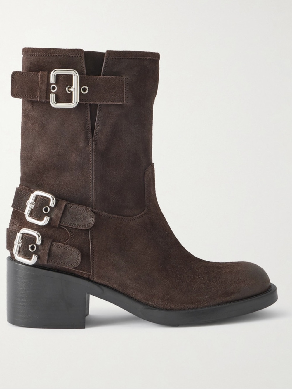 CHLOE NIB Dakota Burnt Wood Brown Suede Biker Moto Boots 9 39 Silver